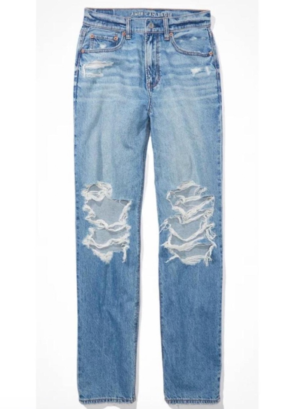 American Eagle Strigid Ripped Highest Waist Baggy Straight Jean Size 0
